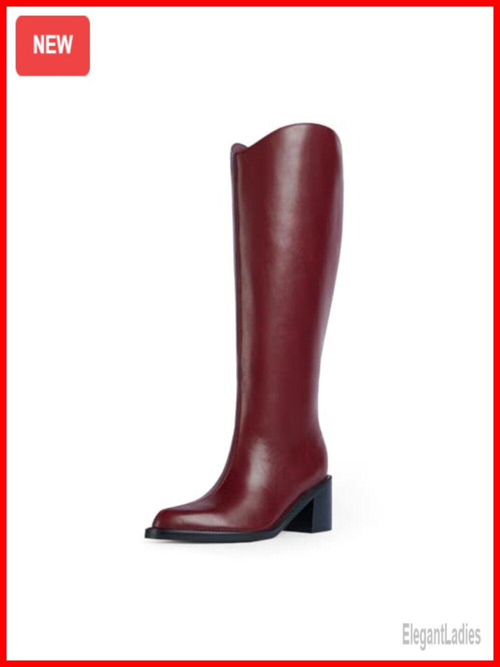 Pointed Toe Knee High Boots Chunky Block Heel Tall Boots